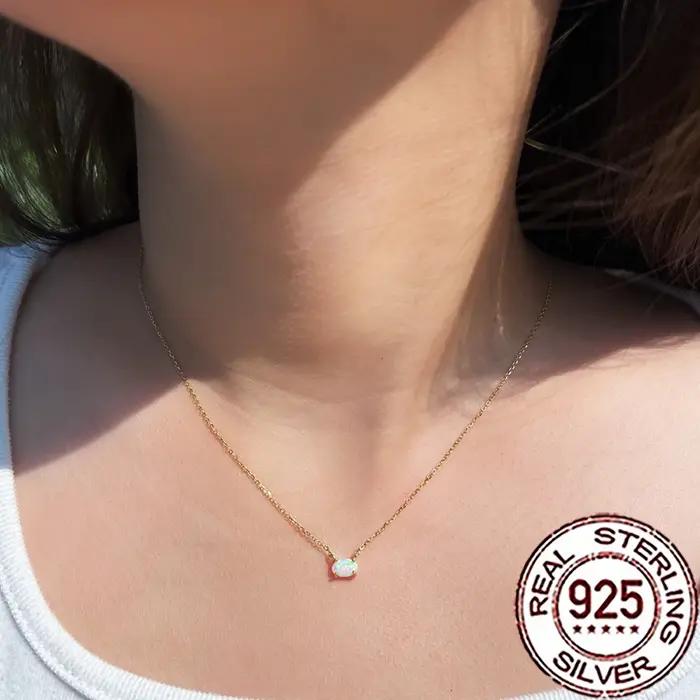 925 en argent Sterling élégant mystique ovale opale pendentif collier pour les femmes Fine couleur or bijoux de fête de