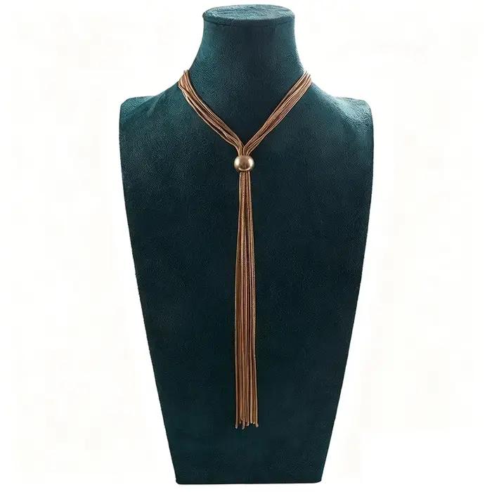 Collier Y en or multi-brins avec pampilles