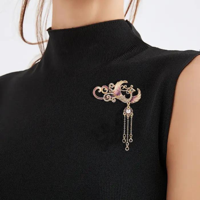 Pendentif Phoenix Paon Enamel Glass Rhinestone Resin Pearl Bijou Elégant Femme Occasions Spéciales