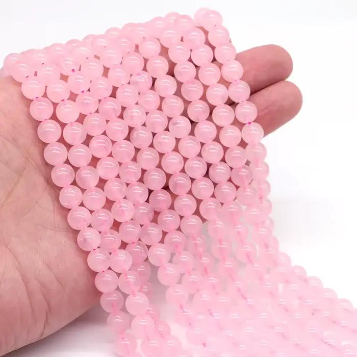 Perles rondes en pierre Rose naturelle, Quartz Rose, pour vêtements, cristaux et pierres de guérison, perles, bricolage, fabrication artisanale faite à la main