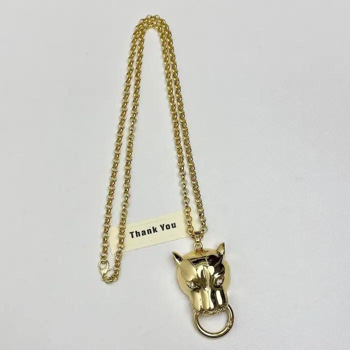 Collier chaîne de pull tête de panthère en émail pour femmes