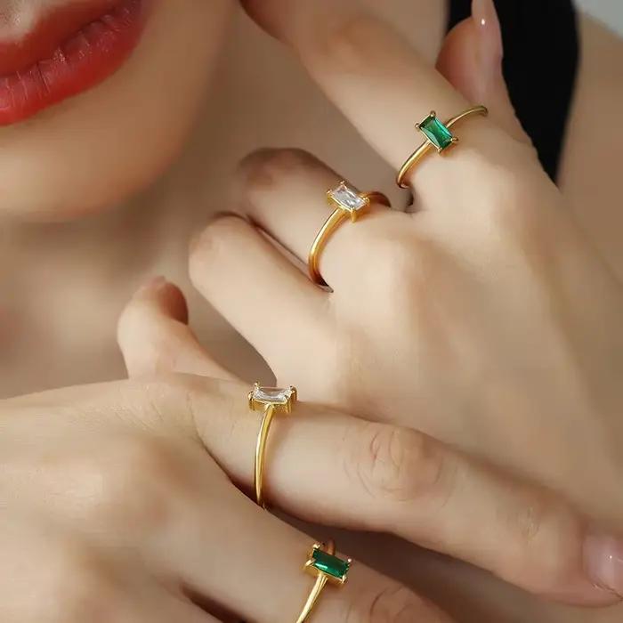Bagues de naissance carrées mignonnes pour femmes, élégantes, à la mode, couleur or, en acier inoxydable, Unique, bijoux, cadeau de fête, 2025