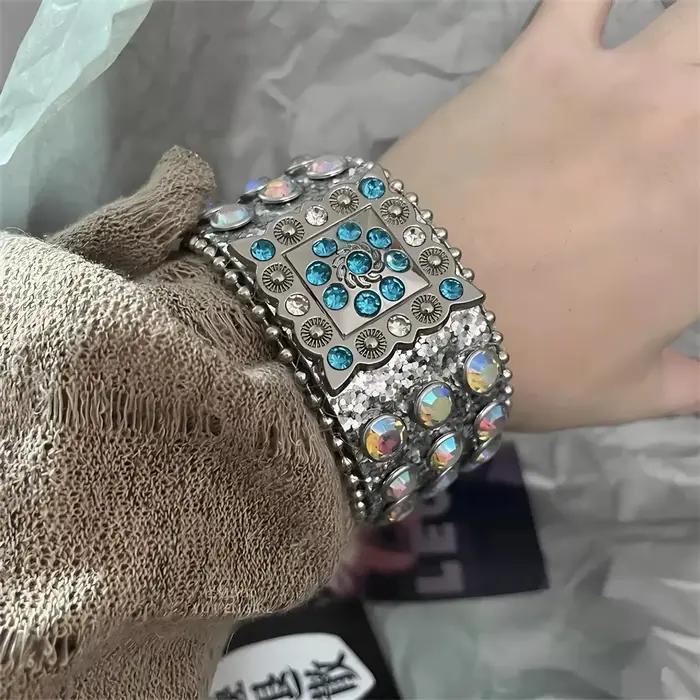 Bracelet croisé ZRM en cuir avec tracker d'humeur pour hommes style épicé punk strass fait à la main occassions spéciales