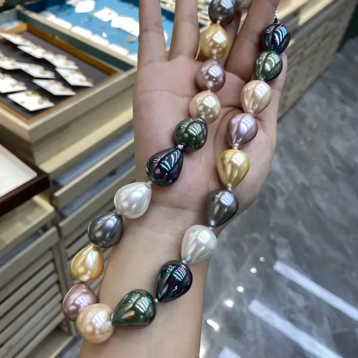 Grand collier de perles goutte d'eau Maillard pour femme
