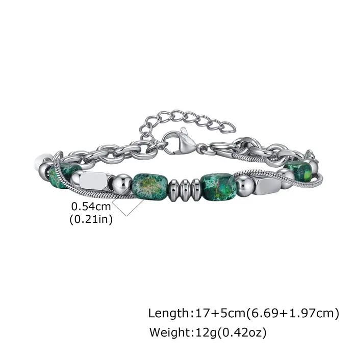 Bracelet en pierre naturelle verte à double chaîne en acier inoxydable pour homme, cadeau mode et durable pour les occasions spéciales
