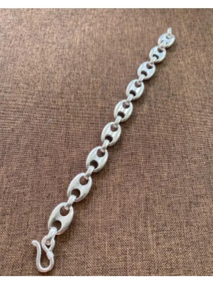 Bracelet à maillons marinés en cuivre blanc, bracelet rétro ton argenté, bijoux unisexes décontracté