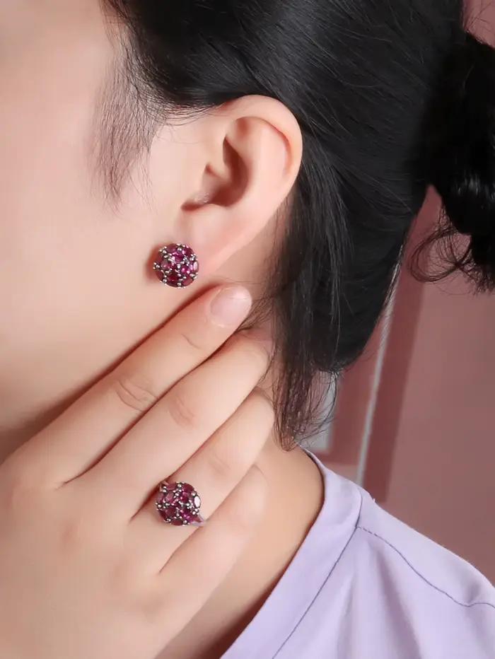 2026, Nouvelle bague en rhodolite garnet ronde, style mode luxe léger, bijoux en argent sterling 925 pour femmes