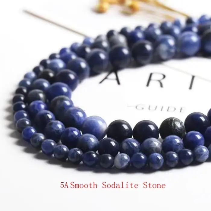 Collier et bracelet en pierre de sodalite ronde de couleur naturelle