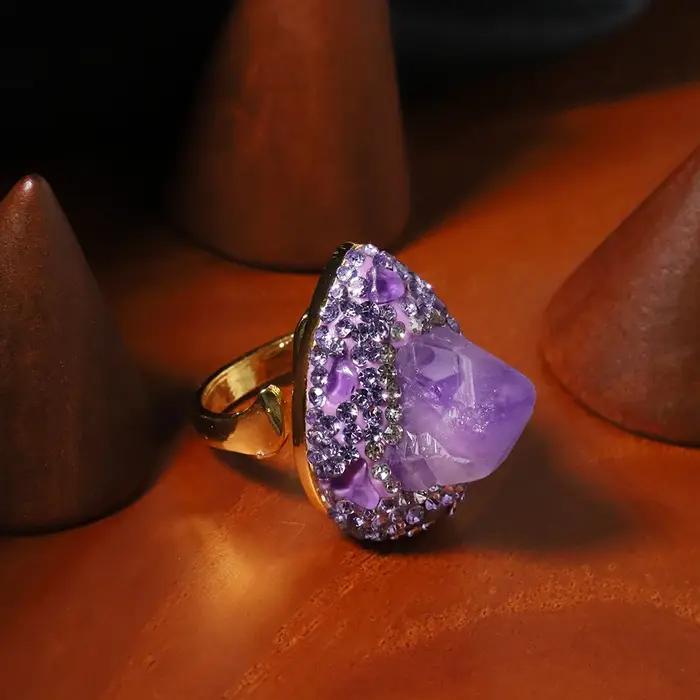 Améthyste naturelle Zircon collier bague boucle d'oreille ensemble femmes bijoux de luxe mode dames