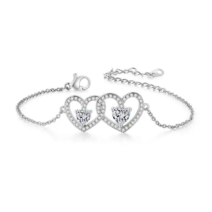 Bracelet à maillons ondulés torsadés pour femmes, forme de cœur creuse, couleur argent, incrusté de