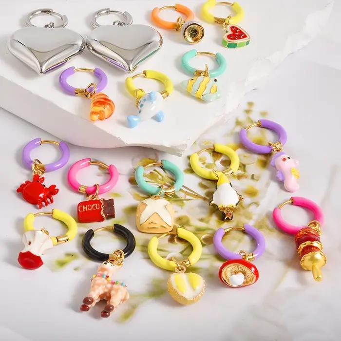 Boucles d'Oreilles Enamel Dopamine Pour Fille Motifs Cœurs Fleurs Abeille Élégantes Gothiques Occasions Spéciales