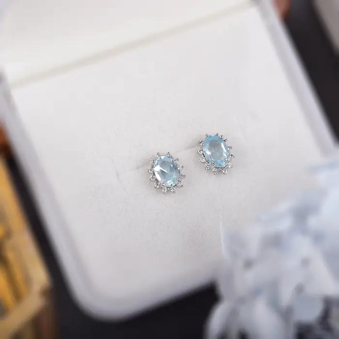 ITSMOS – boucles d'oreilles ovales en topaze bleue naturelle