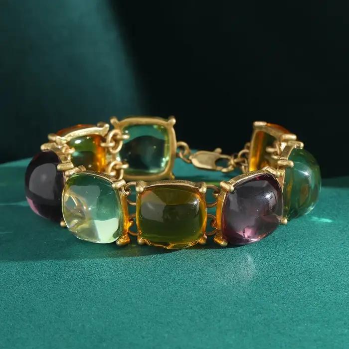Bracelet en ambre multicolore plaqué or 18 carats