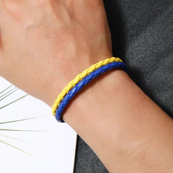 Bracelet drapeau ukrainien tressé multicouche cuir PU classique pour hommes femmes occasions spéciales soutien solidarité