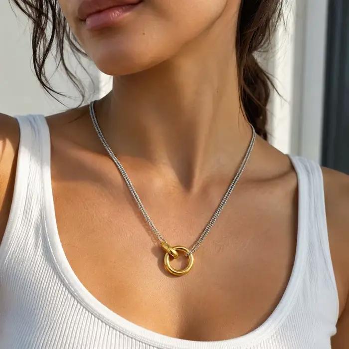 MamacitaSlay – bague minimaliste en acier inoxydable, collier Double couleur adapté au charme des femmes, bijoux de cou imperméables, cadeau de fête