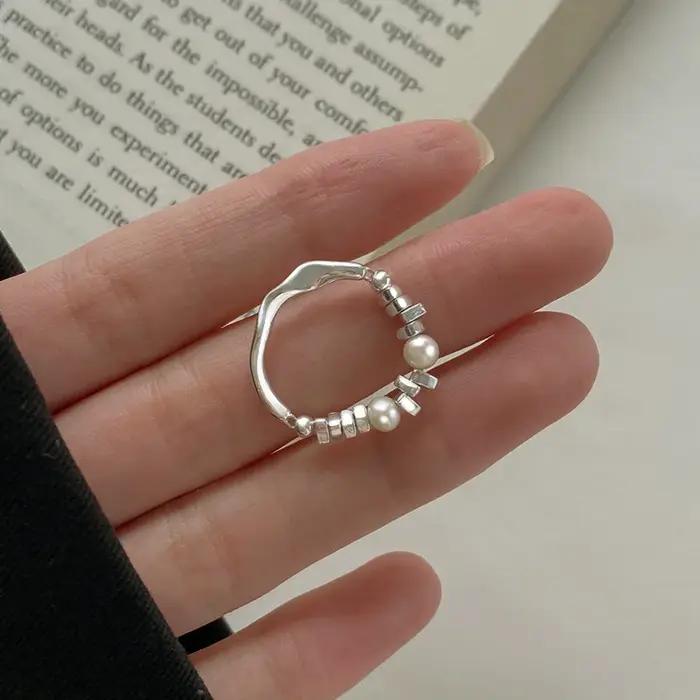 Bague de cocktail en perles coréennes blanches hypoallergéniques pour femmes occasions spéciales elegance mariage anniversaire engagement
