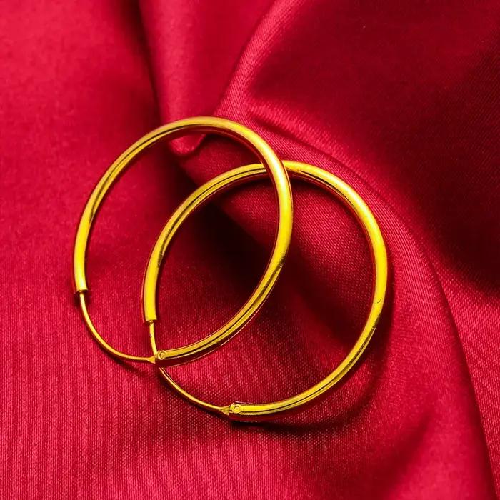 Grandes boucles d'oreilles brillantes en or 24 carats pour femme (20-30 mm)