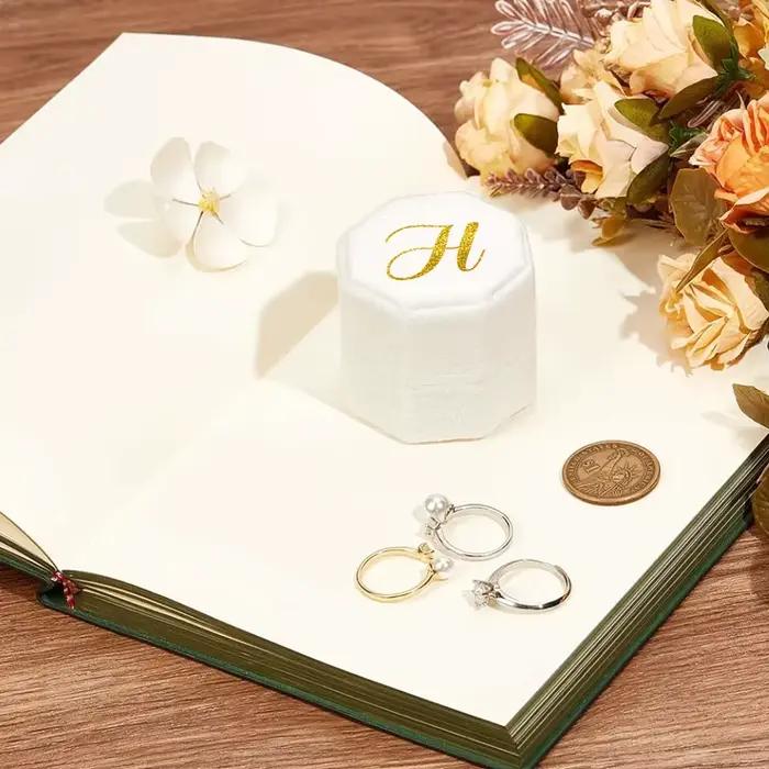 Boîte à bagues de mariage personnalisée, boîte à bagues en velours blanc, boîte à bagues doubles, boîte à bagues octogonale, boîte à bagues pour proposition de fiançailles