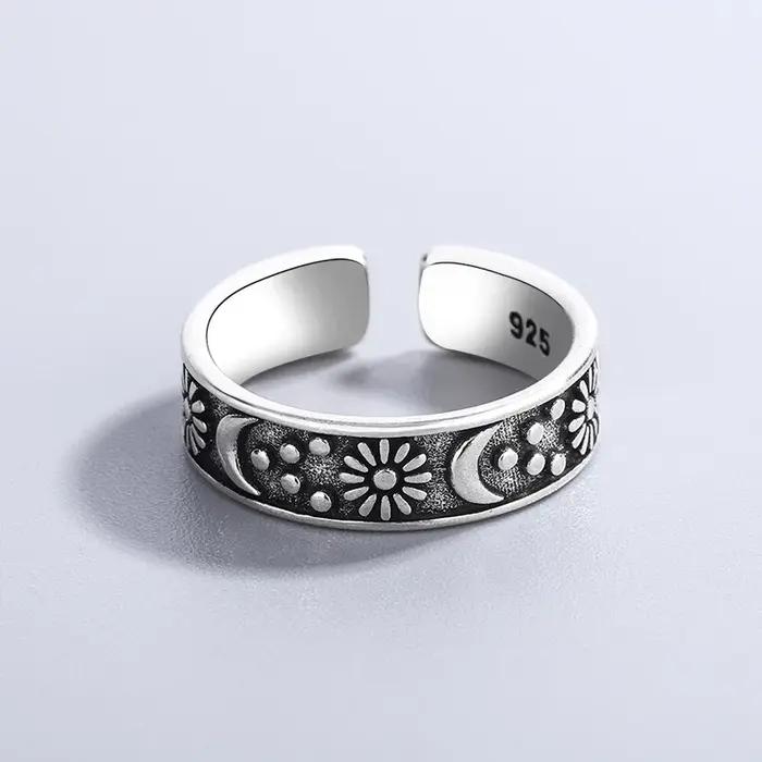 Bagues soleil et lune en argent Sterling 925 pour femmes