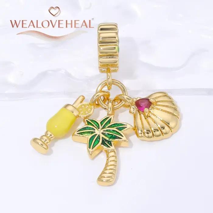 perles pour bracelet,Breloques en forme de gant de baseball/plante tropicale/« I Love Shopping »/cœur plaquées or 18 carats pour la fabrication de bijoux et bracelets DIY