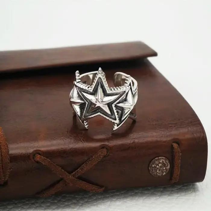 Bague rétro Triple étoile bijou de style punk gothique vintage ouverte pour hommes et femmes occasions spéciales partys