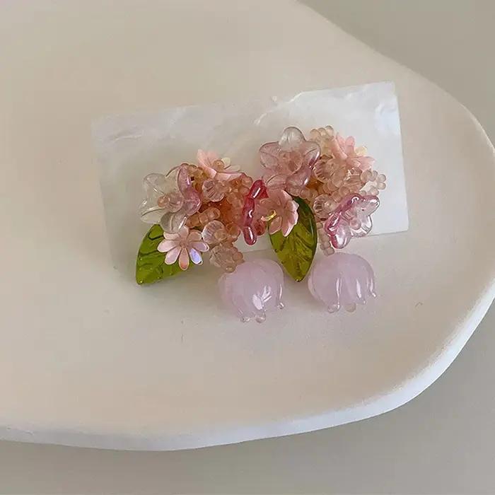 Boucles d'oreilles à fleurs en résine pour femmes, multicolore, accessoires de vacances romantiques