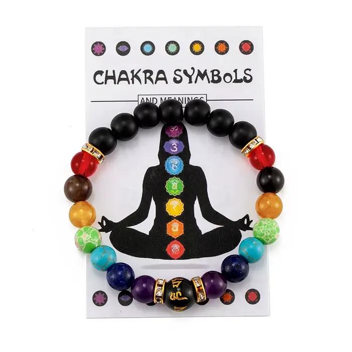 Bracelet 7 chakras avec carte de signification pour hommes et femmes