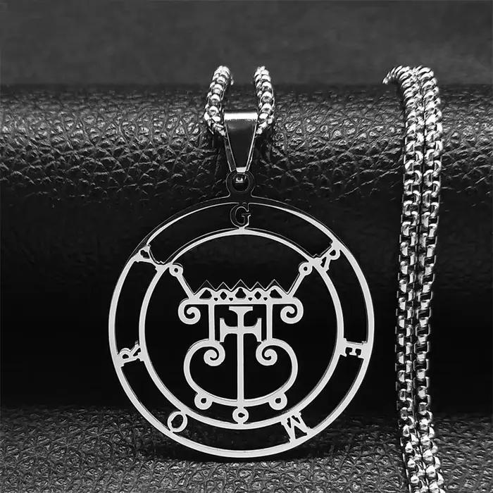 Collier rond en acier inoxydable Satan Sigil GREMORY pour femme, couleur argent, bijoux fantaisie, C