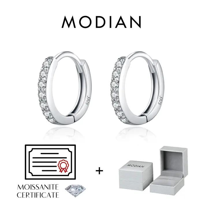 MODIAN D couleur scintillante Moissanite boucles d'oreilles 925 en argent Sterling classique brillant cercle