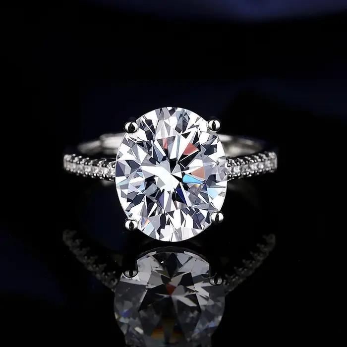 Bague classique en argent sterling 925 avec diamant moissanite rond à 4 griffes, solitaire, pour fiançailles et mariage, pour femme