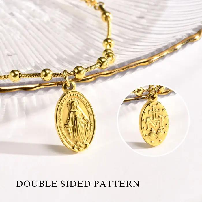 Bracelet Chapelet en Acier Inoxydable Plaqué Or Croix Religieuse Cadeau pour Femmes Occasions Spéciales