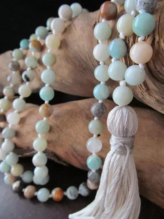 Collier Mala Noué à la Main avec Pompon, 108 Perles, Amlogging ite, Prière, Yoga, Livraison Directe