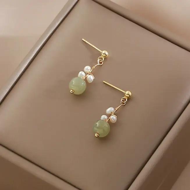 VENTFILLE Hetian Jade oreille crochet boucle d'oreille femmes haut de gamme tempérament Style ethnique rétro boucles d'oreilles cloisonné artisanat pendentif cadeau
