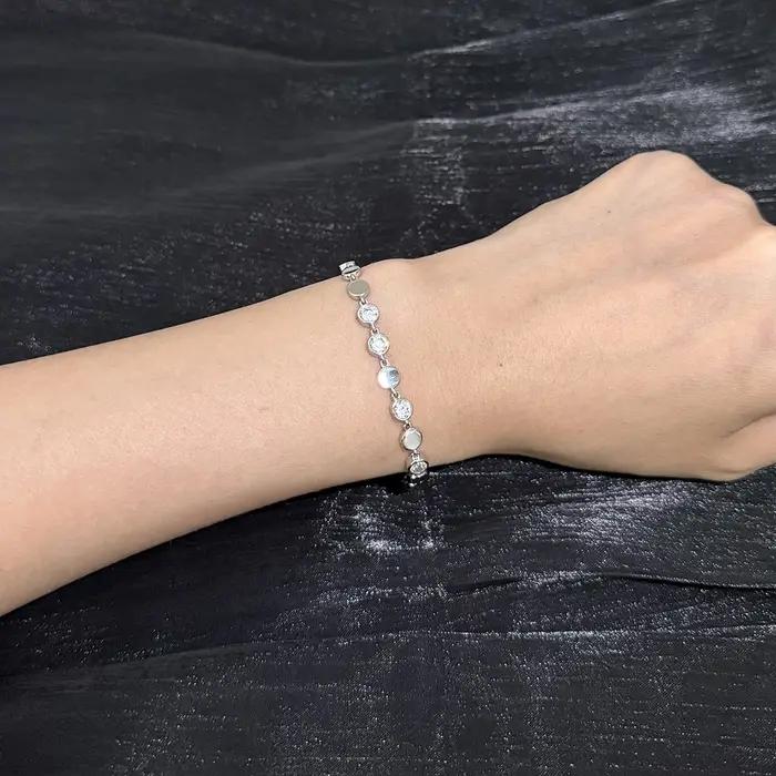 Bracelet coulissant classique à trois diamants, bracelet à perles rondes entièrement serties de diam