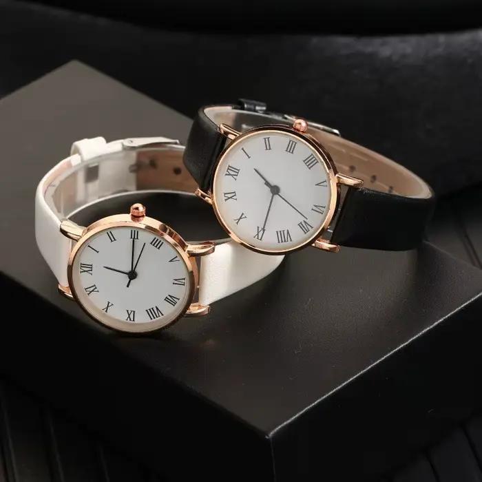 Montre à quartz analogique brillante en cuir PU pour femme, montres pour femme, cadran simple, luxe, mode, 2 pièces, ensemble