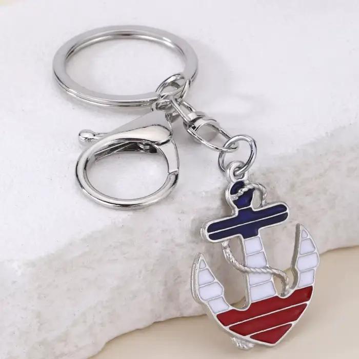 Porte-clés ancre nautique en émail, pendentif en métal, rouge, blanc, bleu, accessoire de mode pour