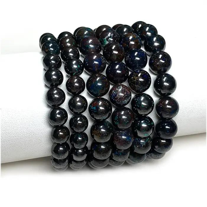 Veemake Bracelets Azurite marron bleu naturel perles rondes en vrac 08117