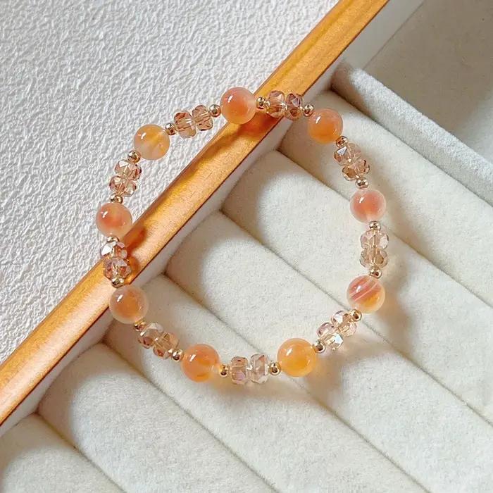 Bracelet en agate cœur naturelle couleur orange 2026 pour femme