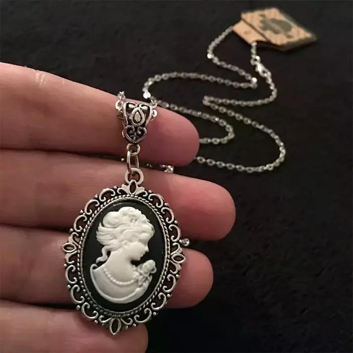 Collier Beauty Cameo, bijoux gothiques, collier ras du cou vintage victorien sculpté avec un charme