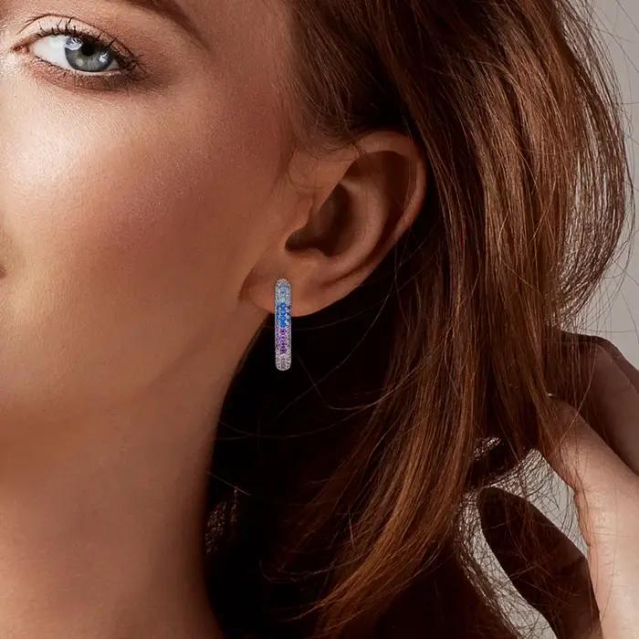 Boucles d'oreilles lumineuses colorées en argent 925 avec zircon violet pour femmes élégantes occasions spéciales fantastique cadeau d'anniversaire