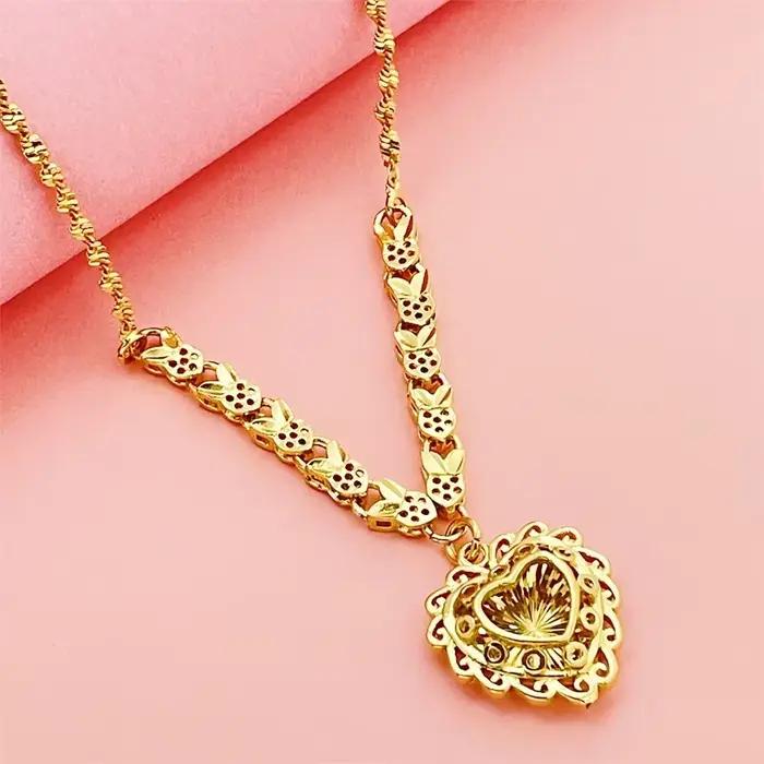 Collier de luxe avec pendentif en forme de cœur d'amour plaqué or en argent Sterling 925