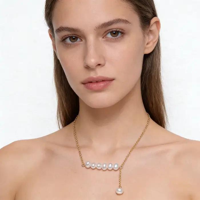 Collier en forme de Y en perles d'eau douce naturelles pour femmes élégantes, cadeau idéal pour mariage, anniversaire, cérémonies et usage quotidien