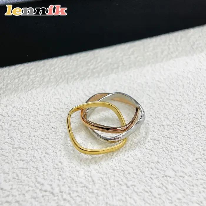 Lennik élégant 2025 nouvelle bague carrée pour femme à 3 couleurs et 3 anneaux
