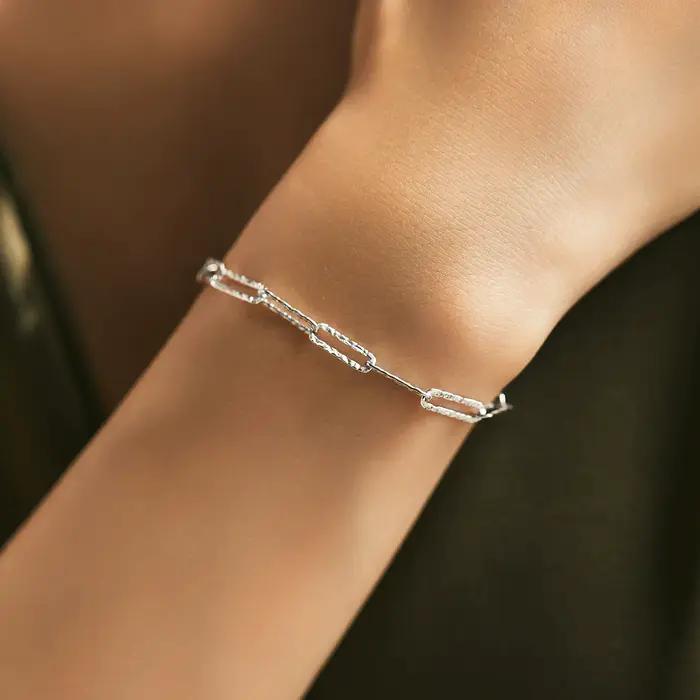 Bracelets étincelants en argent sterling 925 pour femmes, design coréen tendance, double couche, cie