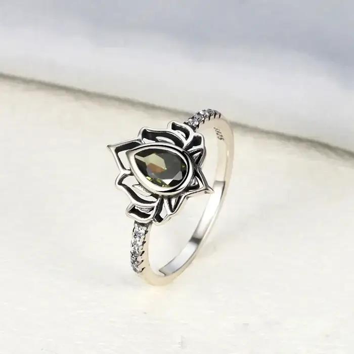 Bague Fleurs de Lotus en Argent Sterling 925 Sertie de Zirconium Blanc et Coloré Anneau Femme Occasions Spéciales Annuaires Mariage Anniversaire