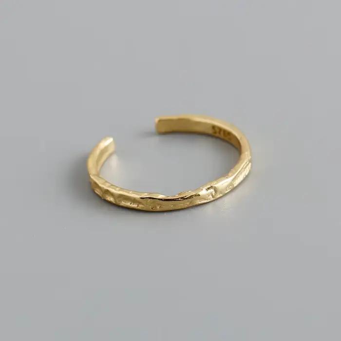 WANTME 925 en argent Sterling Unique irrégulier minimaliste anneau ouvert femmes hommes européen martelé Hip Hop Couples bijoux accessoires