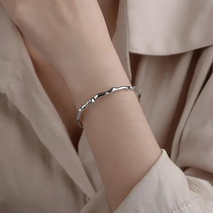 Bracelet ondulé en argent Sterling 100% massif 925