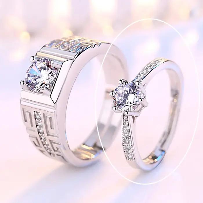 Bague de luxe en argent sterling 925 avec zircone exquise pour hommes et femmes, cadeau de mariage, bague de couple