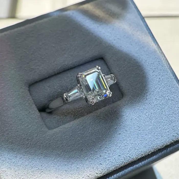 Bague pour femme en argent S925 plaqué or blanc 18 carats avec émeraude 2 carats et moissanite couleur D, bijoux fins pour femme