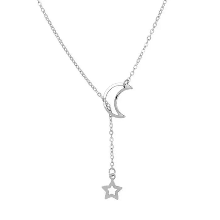 Collier avec pendentif lune et étoile pour femmes
